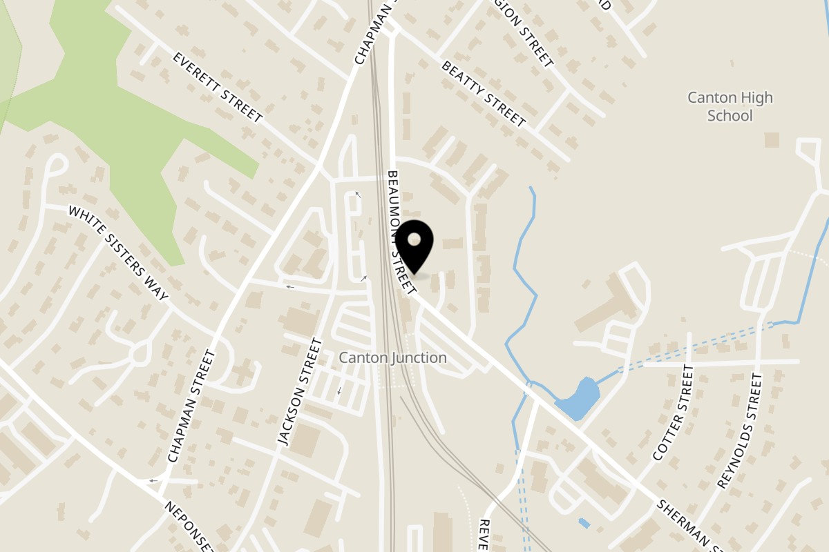 Map showing the location of Amore Pizza & Subs on 1 Beaumont St in Canton